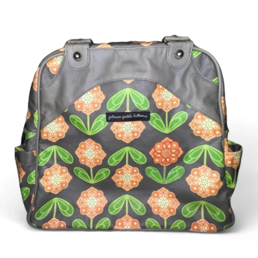 Petunia Pickle Bottom Santiago Sunset Floral Diaper Bag Backpack Gray and Orange